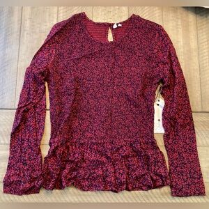 Nordstrom Red/Black Floral Long Sleeve Blouse - Size M